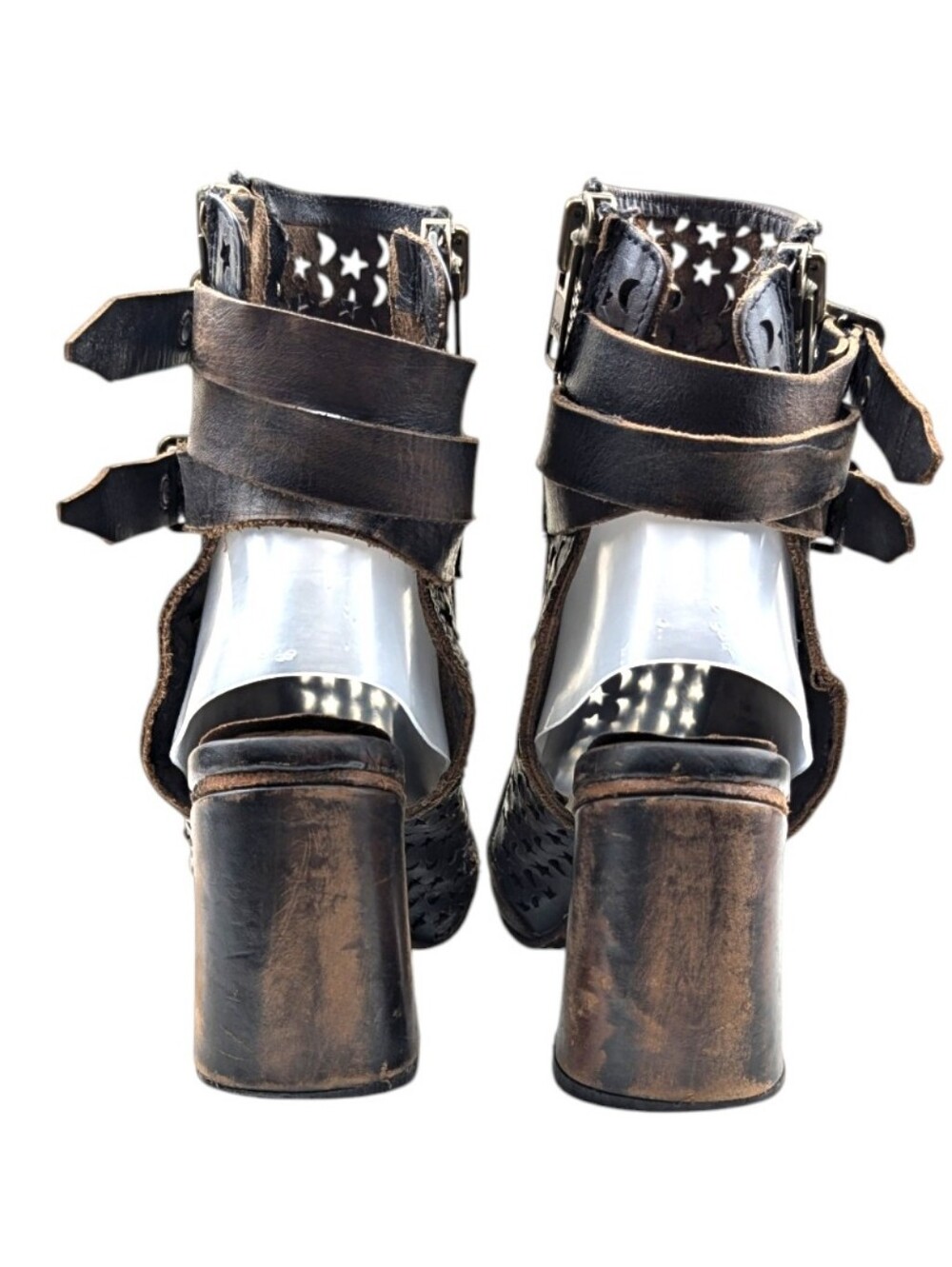 Freebird Theresa Distressed Leather Cutout Peep Toe Block Heel Booties Size 8 - Picture 12 of 12